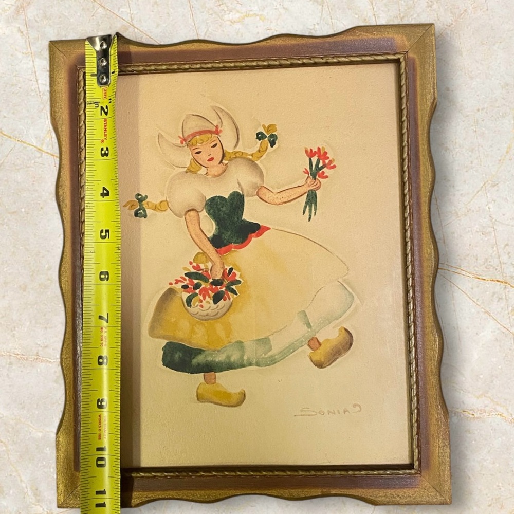 Vintage painting Dutch boy and girl original watercolor painting - Picture 7 of 8